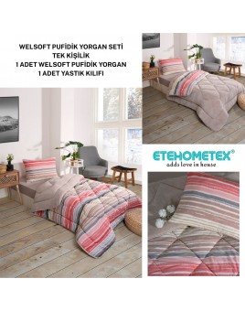 ETE HOMETEX TEK KİŞİLİK LÜX WELSOFT YORGAN SETİ TASEL BEJ 155X215CM 8696474231959